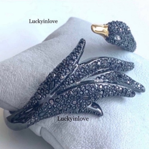 ALEXIS BITTAR • NEW Rare Black Crystal Swan Gold
Hinged Bypass Bangle Bracelet - Picture 6 of 7